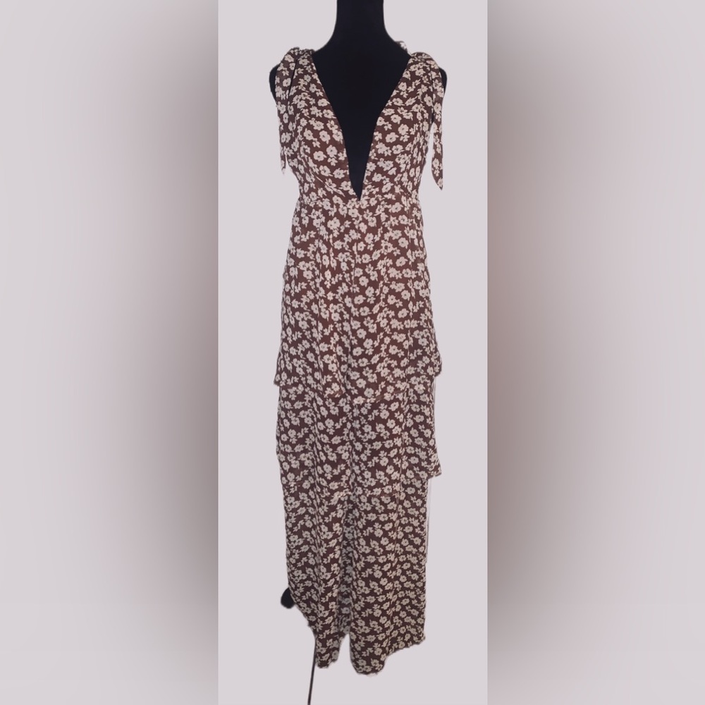Urban Outfitters Womens  Brown and White Floral Jumpsuit